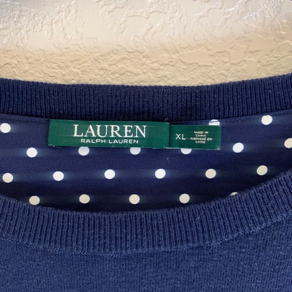Ralph Lauren Blue and white with polka dots on blue overlay pullover sweater XL - Picture 5 of 6